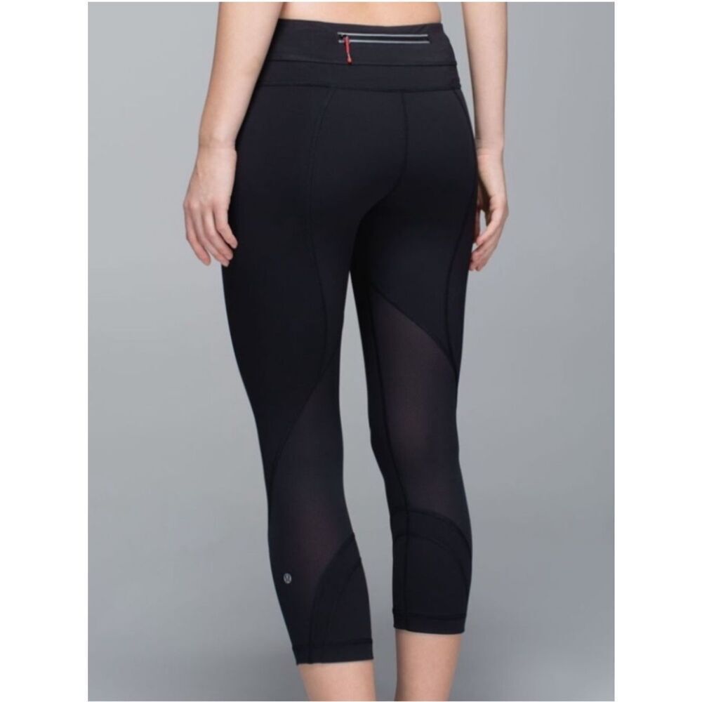 Lululemon Run Inspire Crop Legging Black Womens 6 FLAW